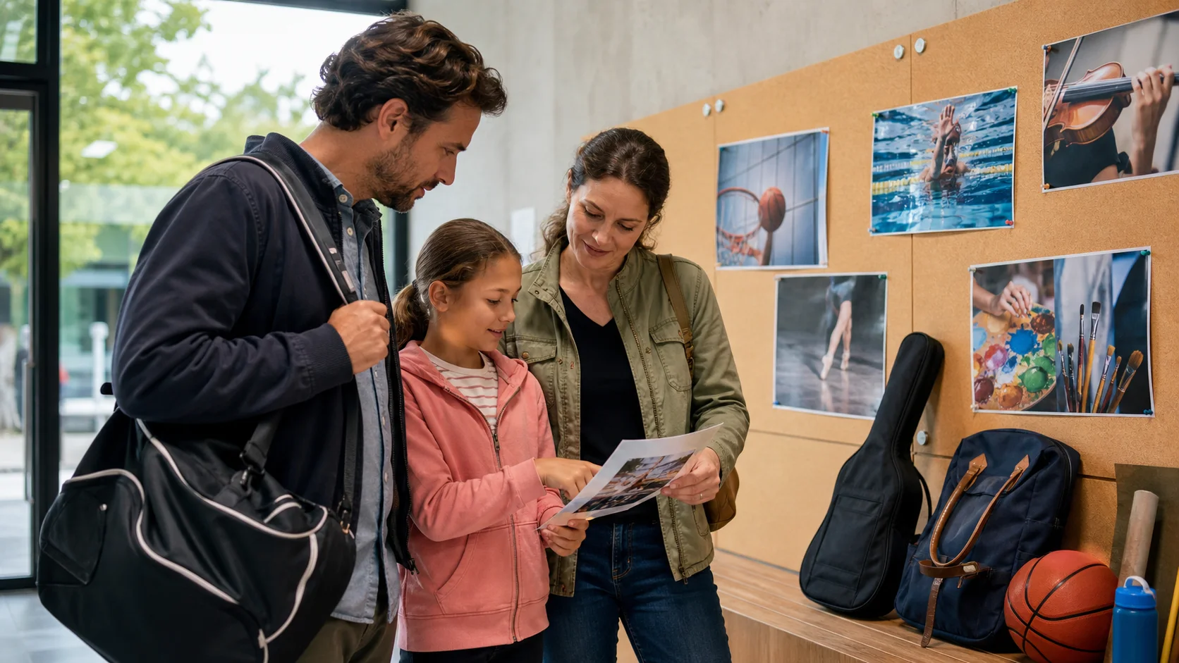Une famille compare plusieurs activités extrascolaires