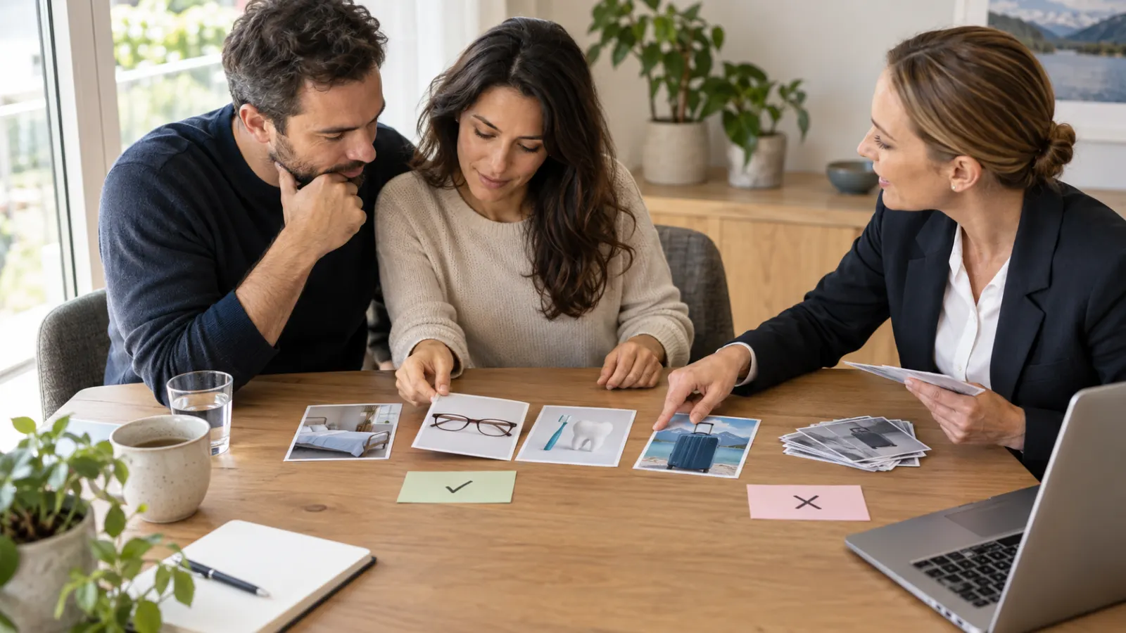 Couple triant les prestations utiles de différentes assurances complémentaires